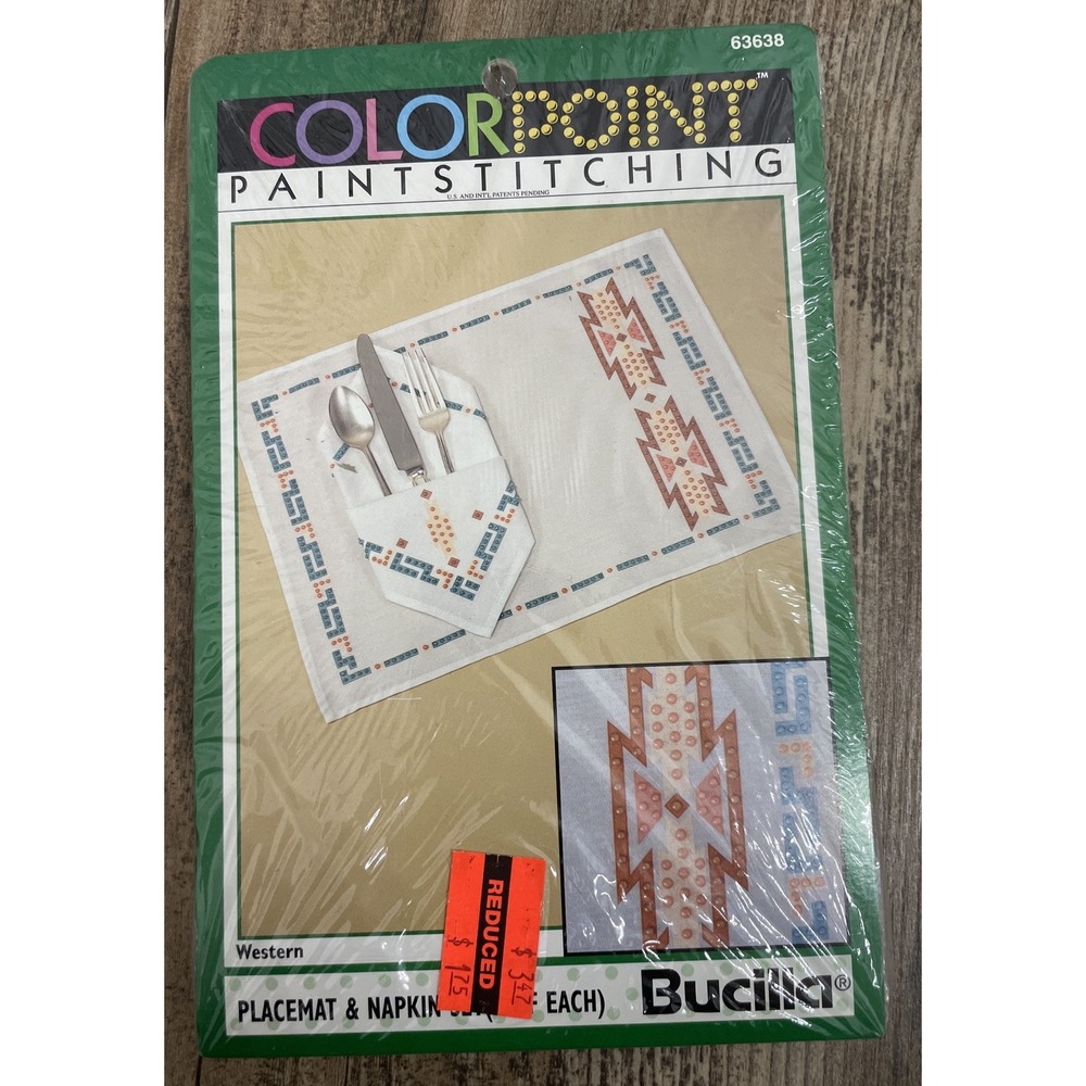 Bucilla Western Colorpoint Paint Stitching Kit Placemat Napkin set 63638‎